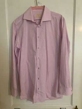 Men's Pink Gingham Dress Shirt - Classic Long Sleeve